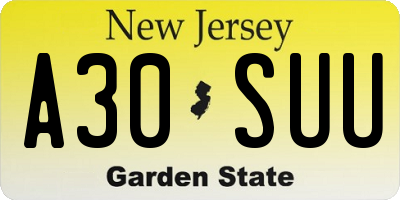 NJ license plate A30SUU