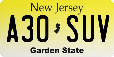 NJ license plate A30SUV