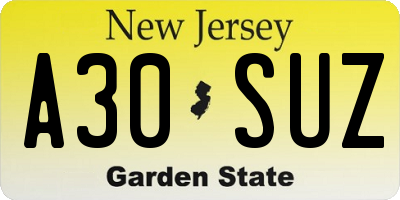 NJ license plate A30SUZ