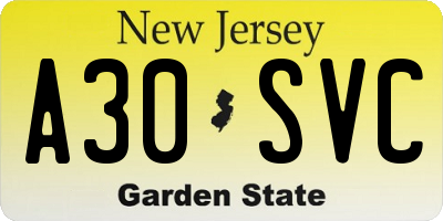 NJ license plate A30SVC
