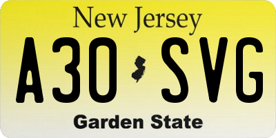 NJ license plate A30SVG