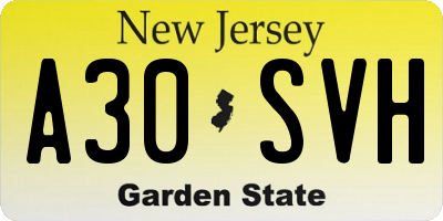 NJ license plate A30SVH