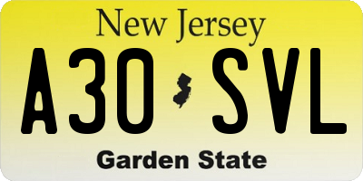 NJ license plate A30SVL