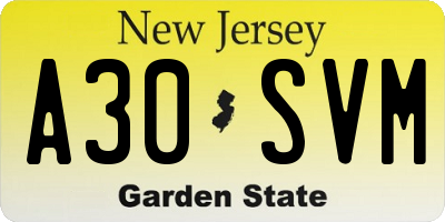 NJ license plate A30SVM