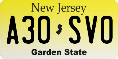 NJ license plate A30SVO