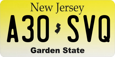 NJ license plate A30SVQ