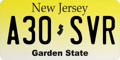 NJ license plate A30SVR