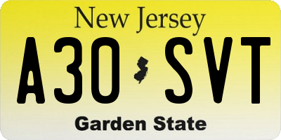NJ license plate A30SVT