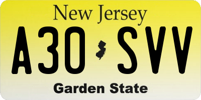 NJ license plate A30SVV