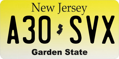 NJ license plate A30SVX