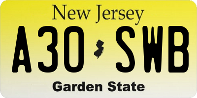 NJ license plate A30SWB