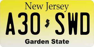 NJ license plate A30SWD