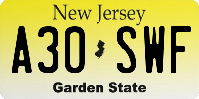 NJ license plate A30SWF