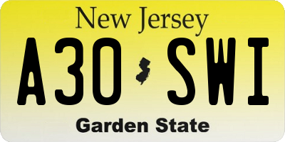 NJ license plate A30SWI