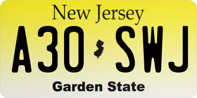 NJ license plate A30SWJ