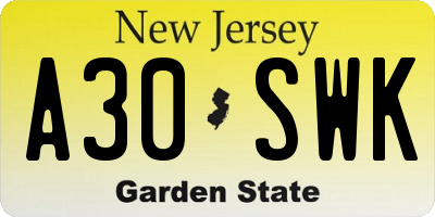 NJ license plate A30SWK