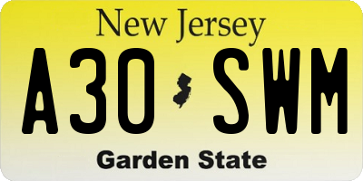 NJ license plate A30SWM
