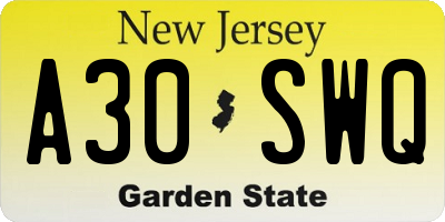 NJ license plate A30SWQ