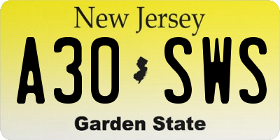 NJ license plate A30SWS