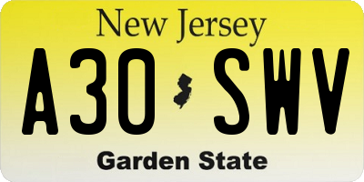 NJ license plate A30SWV