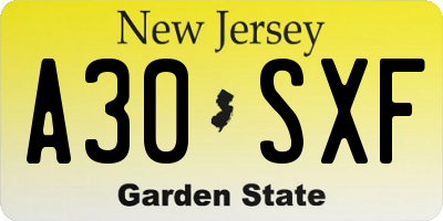 NJ license plate A30SXF