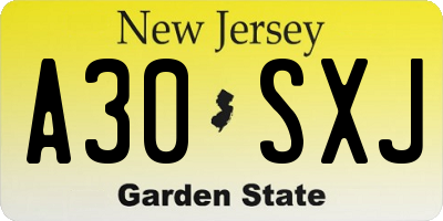 NJ license plate A30SXJ