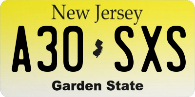NJ license plate A30SXS