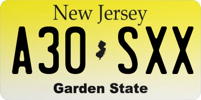 NJ license plate A30SXX