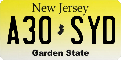 NJ license plate A30SYD