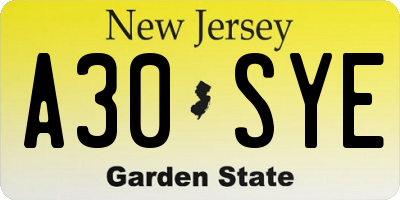 NJ license plate A30SYE