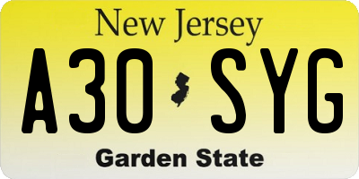 NJ license plate A30SYG