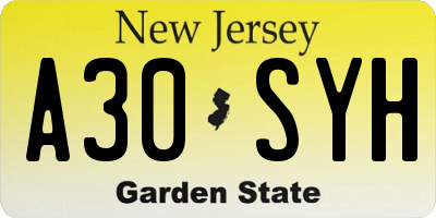 NJ license plate A30SYH