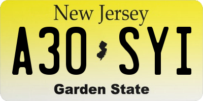 NJ license plate A30SYI