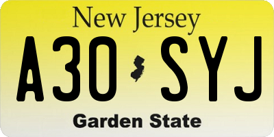 NJ license plate A30SYJ