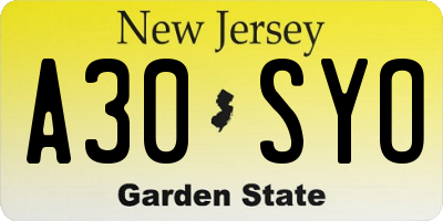 NJ license plate A30SYO