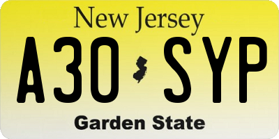 NJ license plate A30SYP