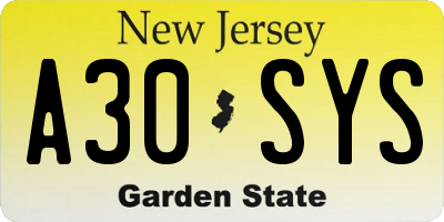 NJ license plate A30SYS