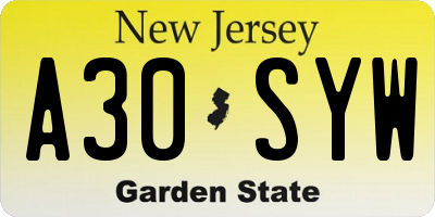 NJ license plate A30SYW