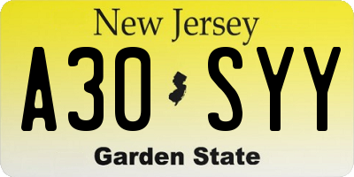 NJ license plate A30SYY