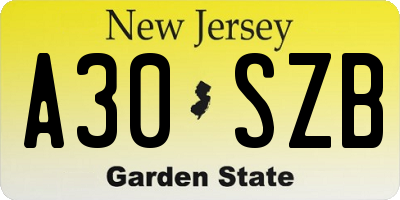 NJ license plate A30SZB