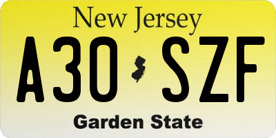 NJ license plate A30SZF