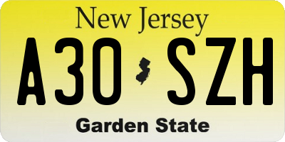 NJ license plate A30SZH
