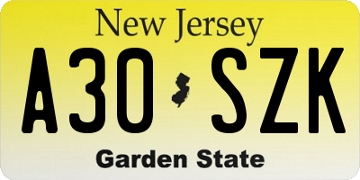 NJ license plate A30SZK