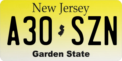 NJ license plate A30SZN