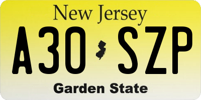 NJ license plate A30SZP