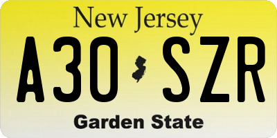 NJ license plate A30SZR