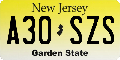 NJ license plate A30SZS