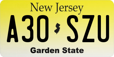 NJ license plate A30SZU