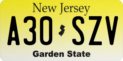NJ license plate A30SZV