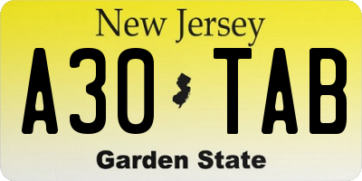 NJ license plate A30TAB